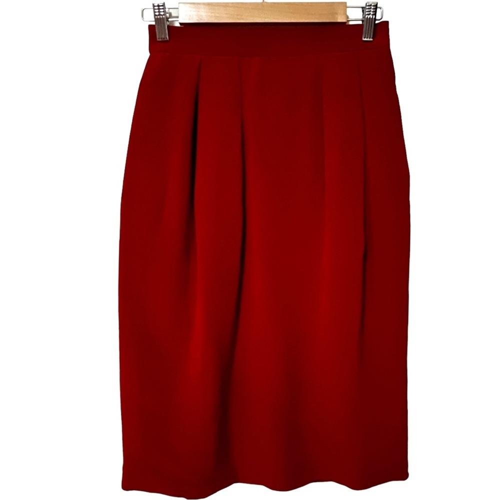 DANA BUCHMAN SILK PENCIL SKIRT Y2K RED POCKETS HIGH WAIST QUIET LUXURY